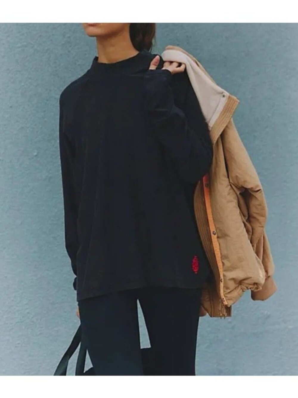Free People Movement Restoration Layer Long Sleeve Top Mock Neck Oversized Black